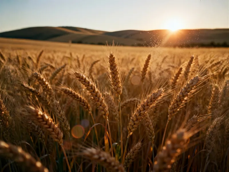 Це атмосферне та реалістичне зображення дозрілого поля пшениці твердих сортів (durum wheat).